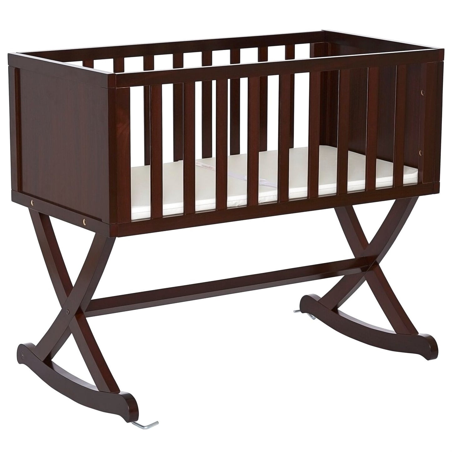 Bedroom > Baby & Kids - Solid Wood Rocking Baby Glider Cradle With Crib Mattress In Cherry Finish
