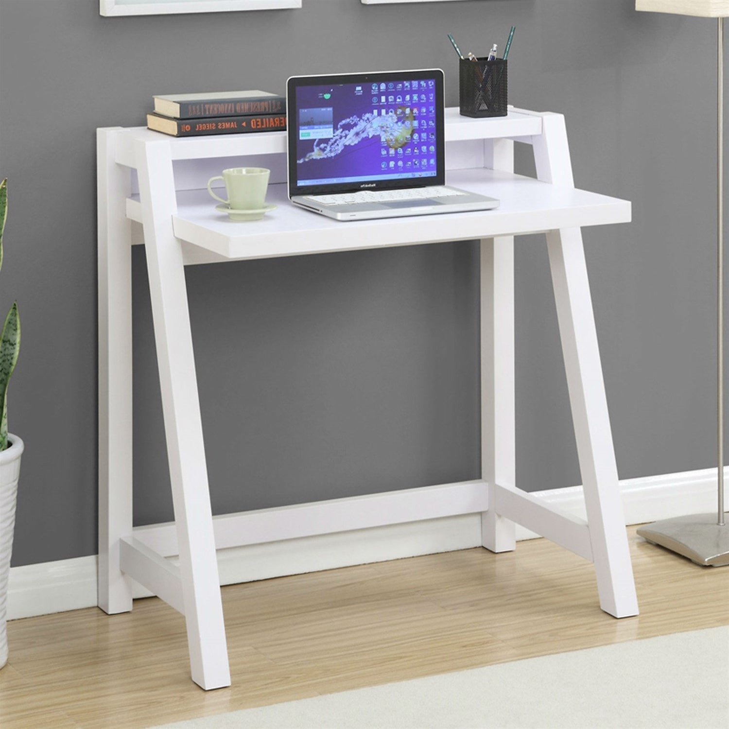 Office > Computer Desks - White Modern Minimalist Compact Laptop Computer Desk