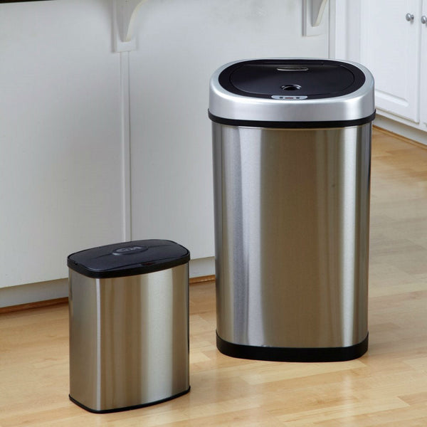 Kitchen > Trash Cans & Recycle Bins - Set Of 2 - Stainless Steel Touchless Trash Cans In 2 And 13 Gallon Sizes