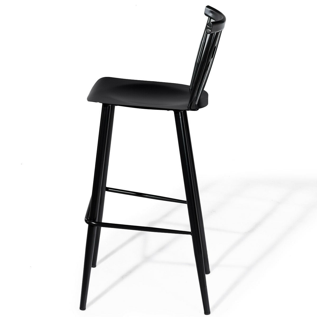 Dining > Barstools - Set Of 2 Black Steel Bar Height Barstool Dining Chairs