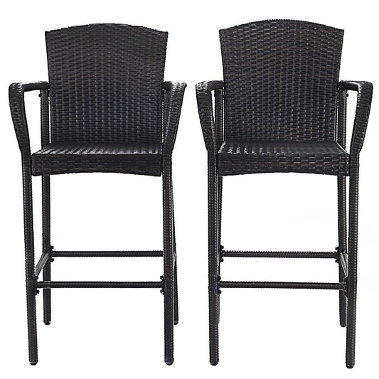 Dining > Barstools - Set Of 2 47-inch Bar Height Brown Rattan Barstool Chairs
