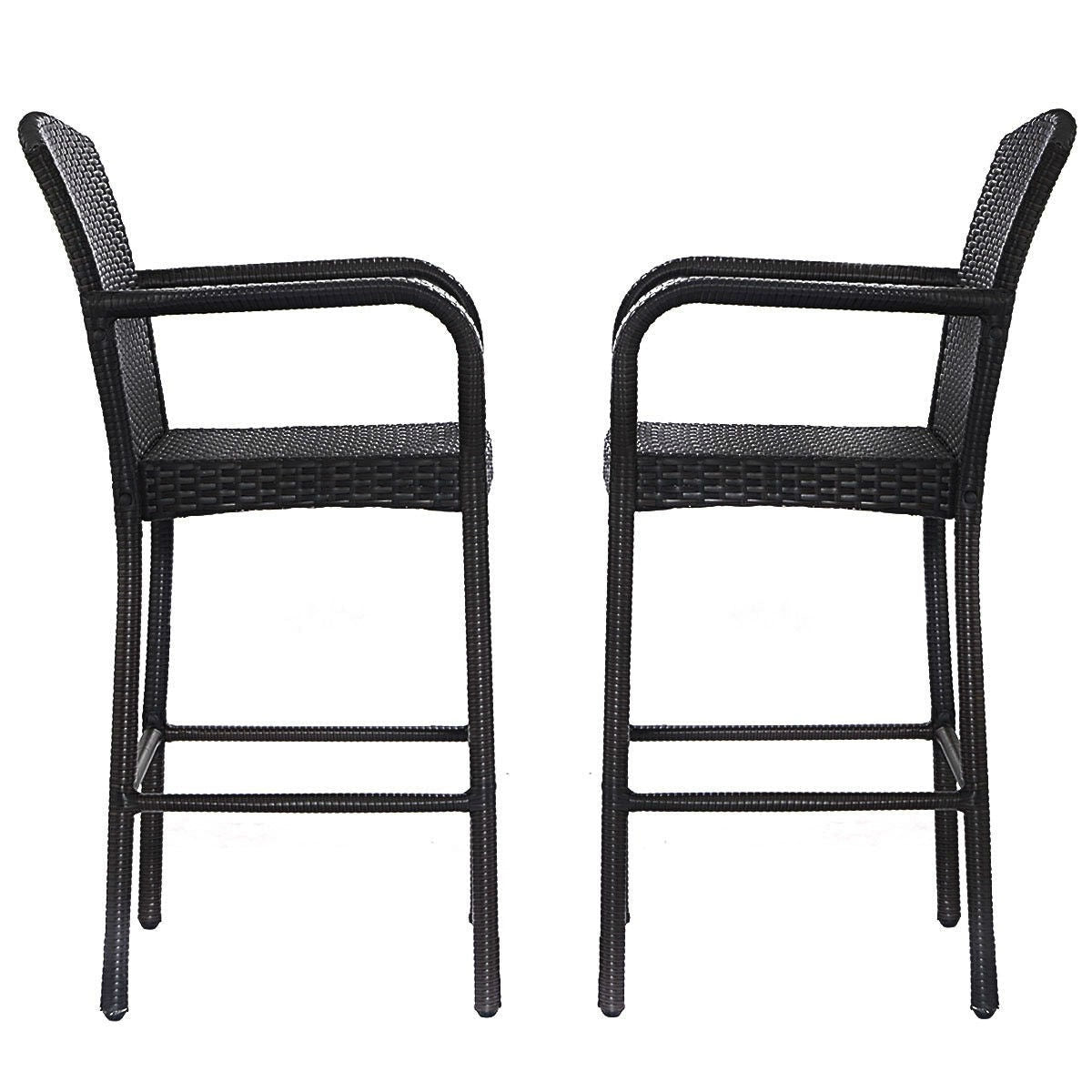Dining > Barstools - Set Of 2 47-inch Bar Height Brown Rattan Barstool Chairs