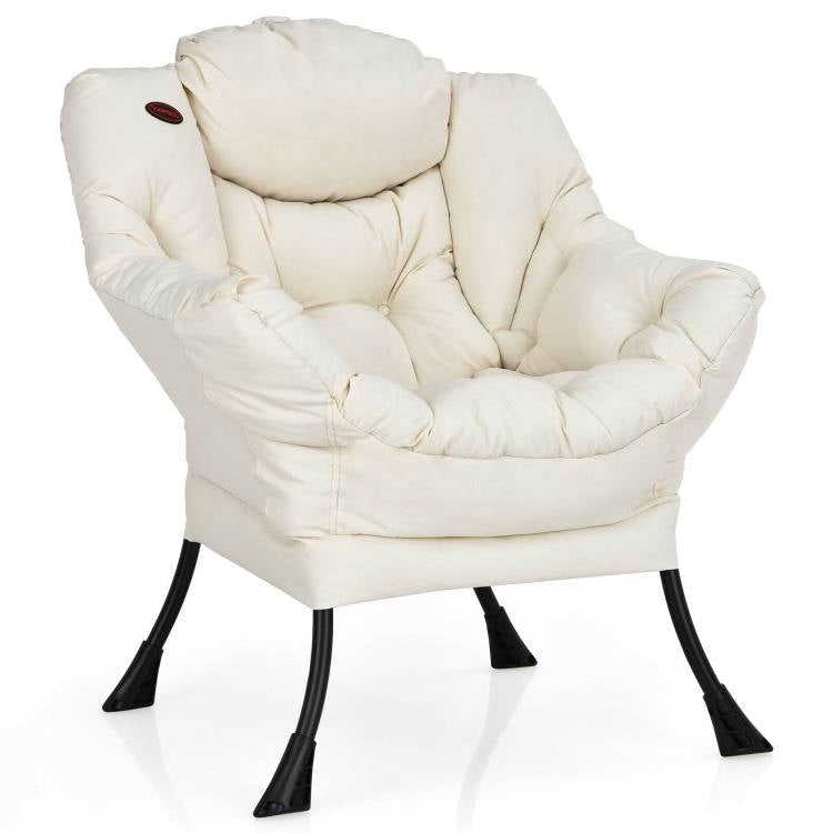 Living Room > Accent Chairs - Upholstered Contemporary Cushioned Accent Chair With Side Pocket In Beige