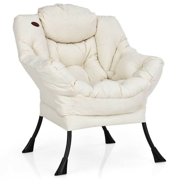 Living Room > Accent Chairs - Upholstered Contemporary Cushioned Accent Chair With Side Pocket In Beige