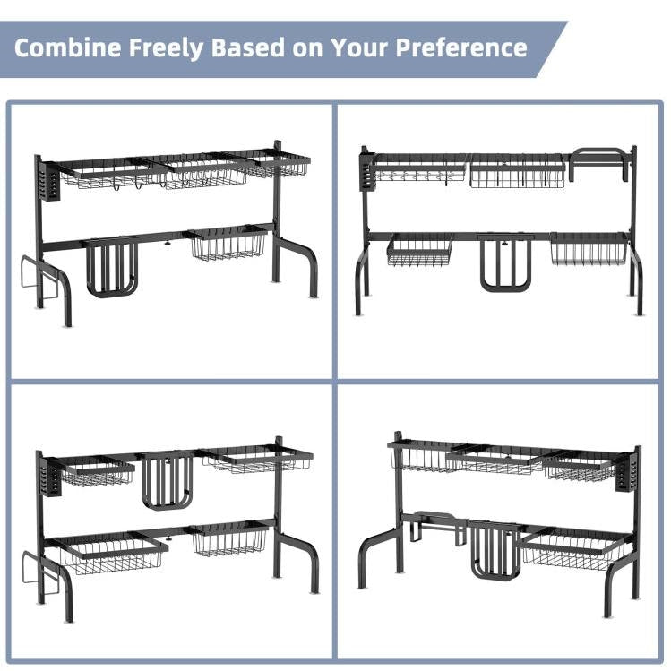 Kitchen > Cookware Sets - 2 Tier Black Steel Adjustable Over The Sink Dish Drying Rack