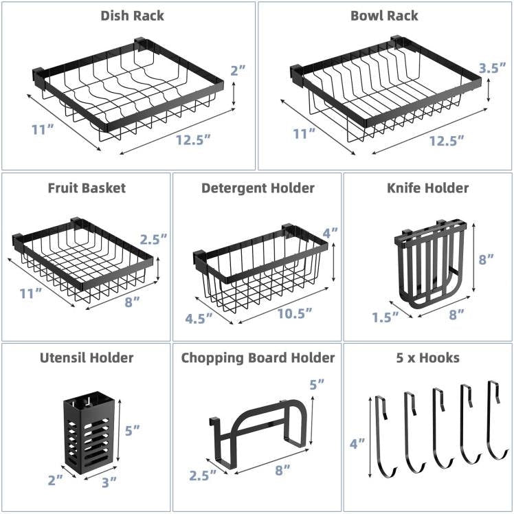 Kitchen > Cookware Sets - 2 Tier Black Steel Adjustable Over The Sink Dish Drying Rack