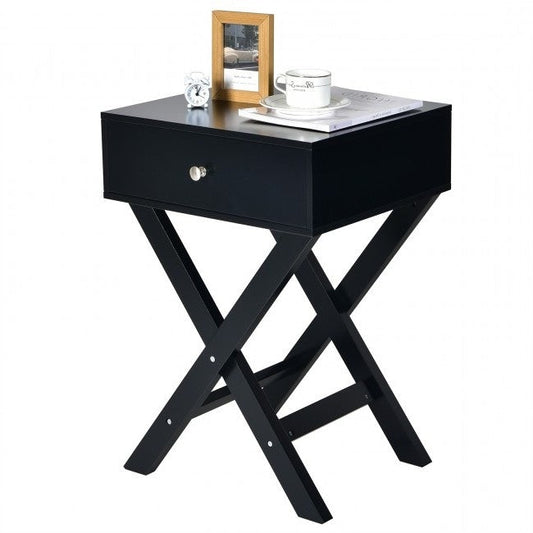 Bedroom > Nightstand And Dressers - Retro Black X-Shape 1 Drawer Nightstand Coffee Table