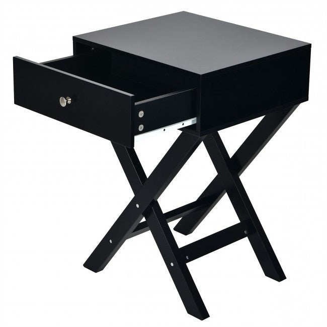 Bedroom > Nightstand And Dressers - Retro Black X-Shape 1 Drawer Nightstand Coffee Table
