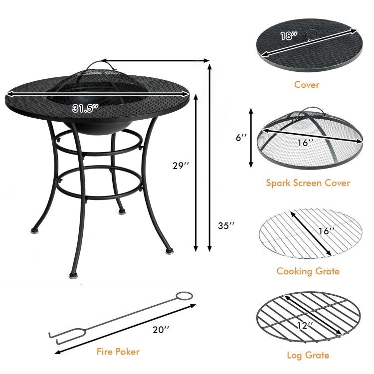 Outdoor > Outdoor Decor > Fire Pits - 4 In 1 Fire Pit, Grill Cooking BBQ Grate, Ice Bucket, Dining Table