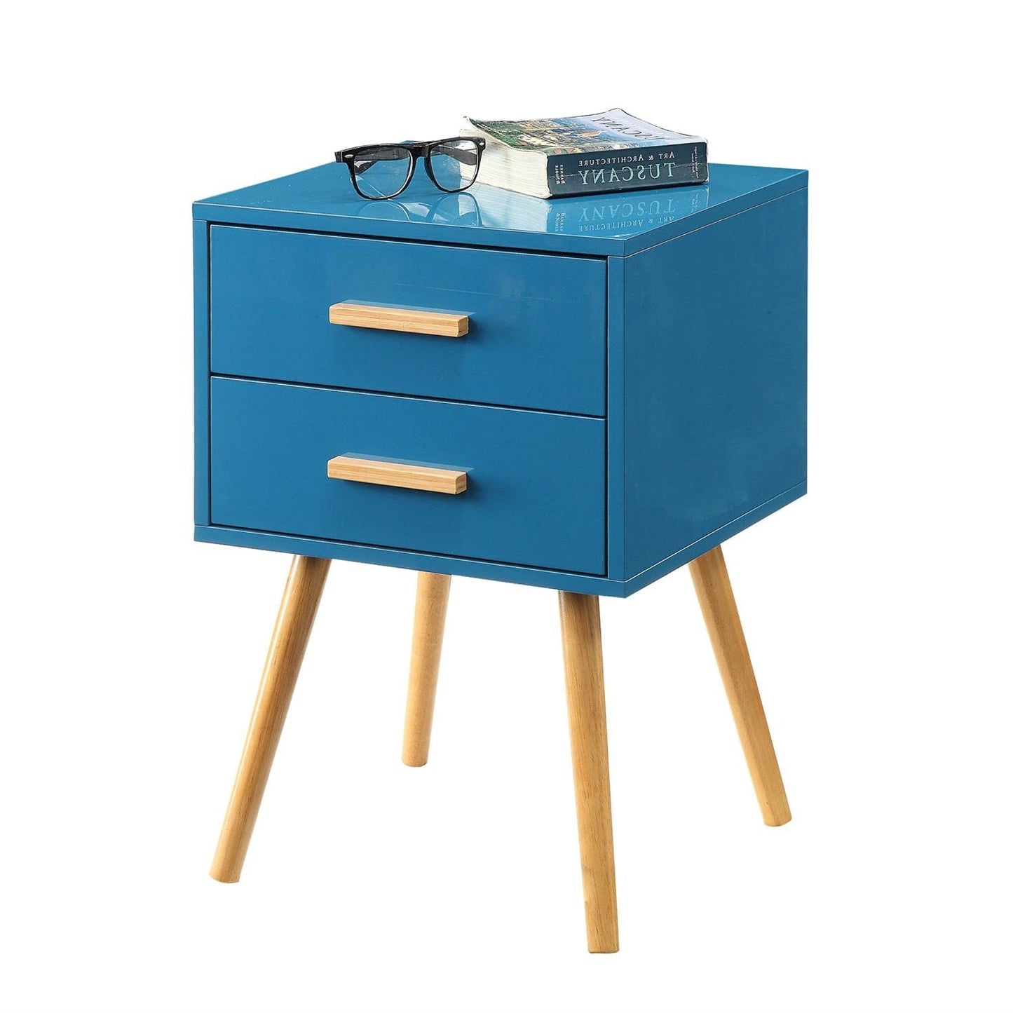 Living Room > Coffee Tables - Modern Classic Mid-Century Style End Table Nightstand In Blue Finish