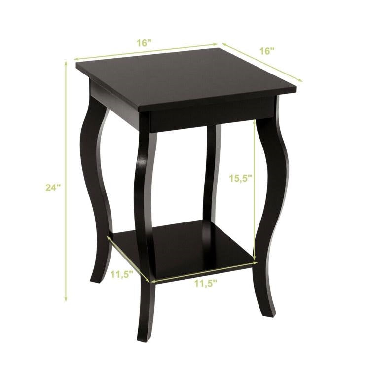 Bedroom > Nightstand And Dressers - Modern Nightstand End Table With Bottom Shelf In Espresso Wood Finish - Set Of 2