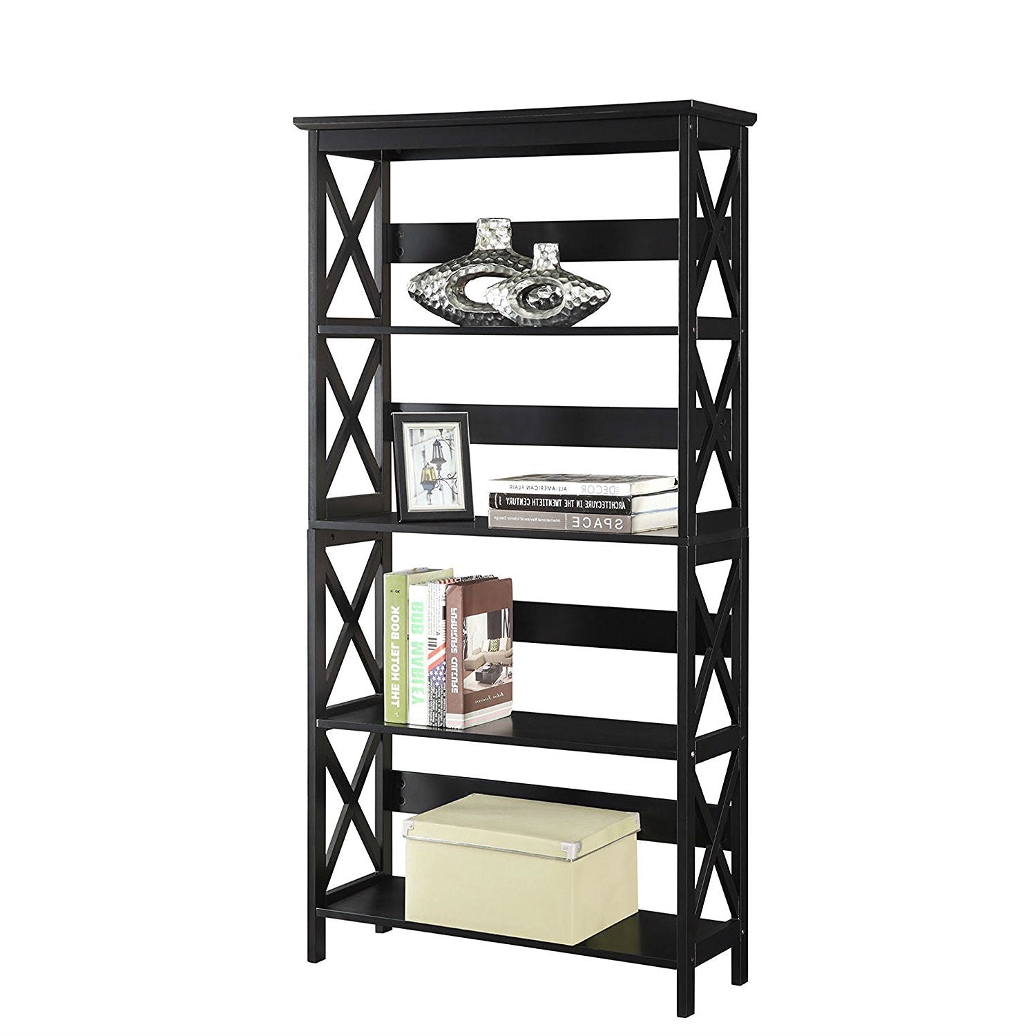 Living Room > Bookcases - Glossy Black 5-Shelf Bookcase