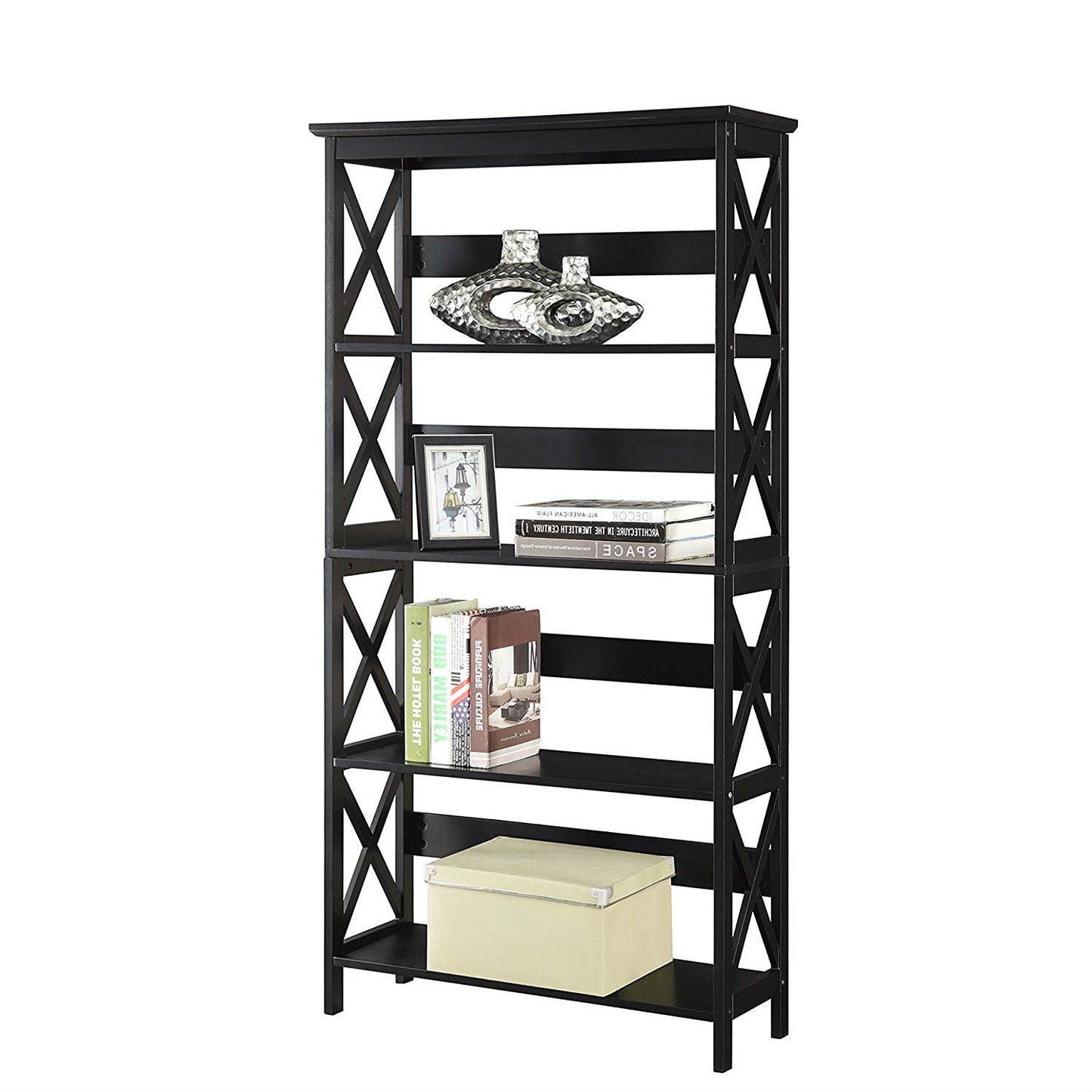 Living Room > Bookcases - Glossy Black 5-Shelf Bookcase