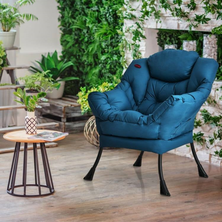 Living Room > Accent Chairs - Modern Cushioned Accent Chair With Side Pocket In Navy Blue Upholstered Fabric