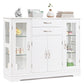 Dining > Sideboards & Buffets - White Wood Buffet Sideboard Cabinet With Glass Display Doors