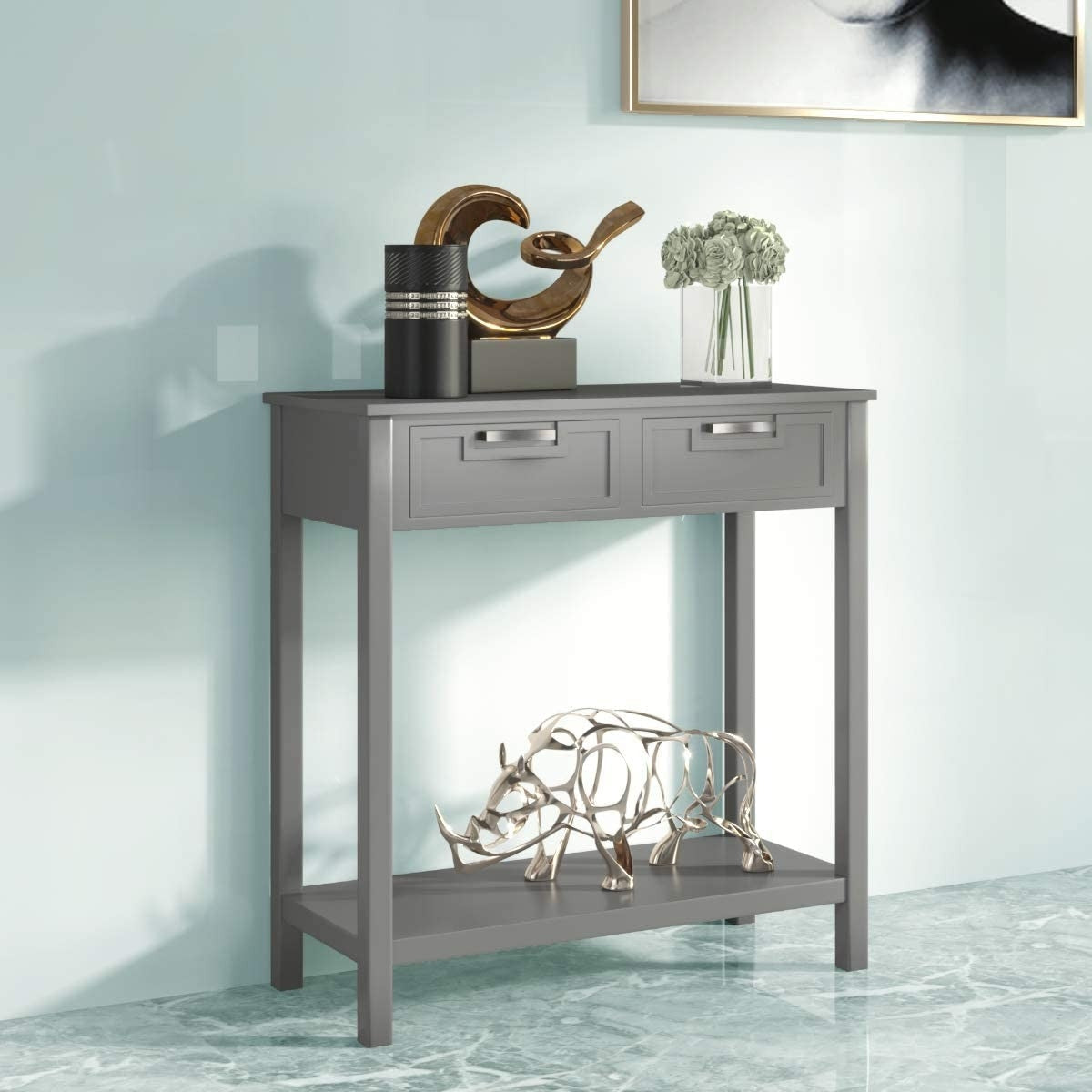 Accents > Benches - Modern Entryway Accent 2 Drawer Sofa Side Table Grey