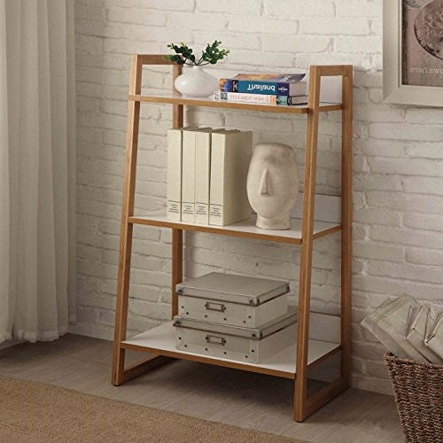 Living Room > Bookcases - Modern Bookcase With 3 Shelves In Bamboo/White Finish