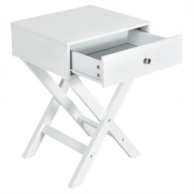Bedroom > Nightstand And Dressers - Retro White X-Shape 1 Drawer Nightstand Coffee Table