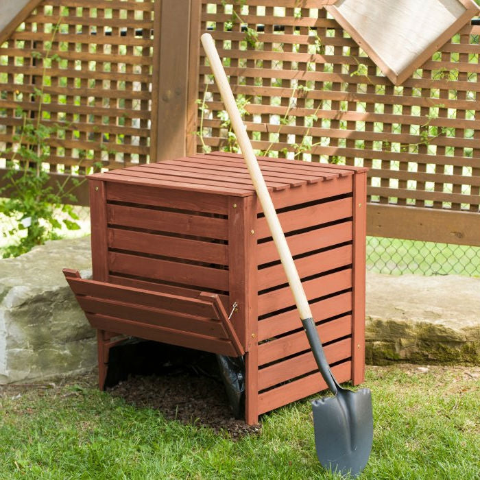 Outdoor > Gardening > Compost Bins - Outdoor 90 Gallon Solid Wood Compost Bin With Brown Finish