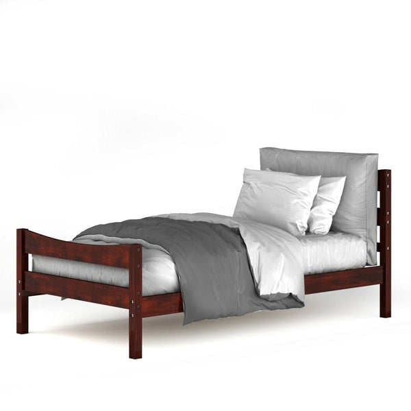 Bedroom > Bed Frames > Platform Beds - Twin Size Farmhouse Style Pine Wood Platform Bed Frame In Walnut
