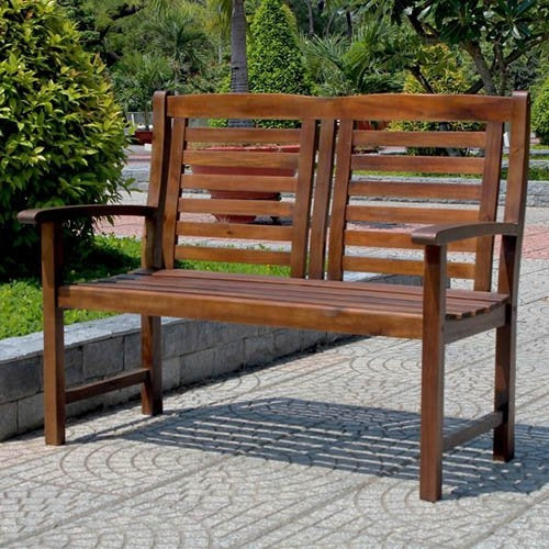 Outdoor > Outdoor Furniture > Garden Benches - Contemporary Outdoor 2-Seat Garden Bench With Weather Resistant Wood Finish