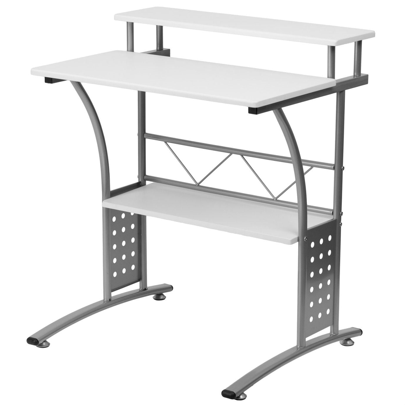 Office > Computer Desks - Modern Metal Frame Computer Desk With White Laminate Top And Raised Shelf