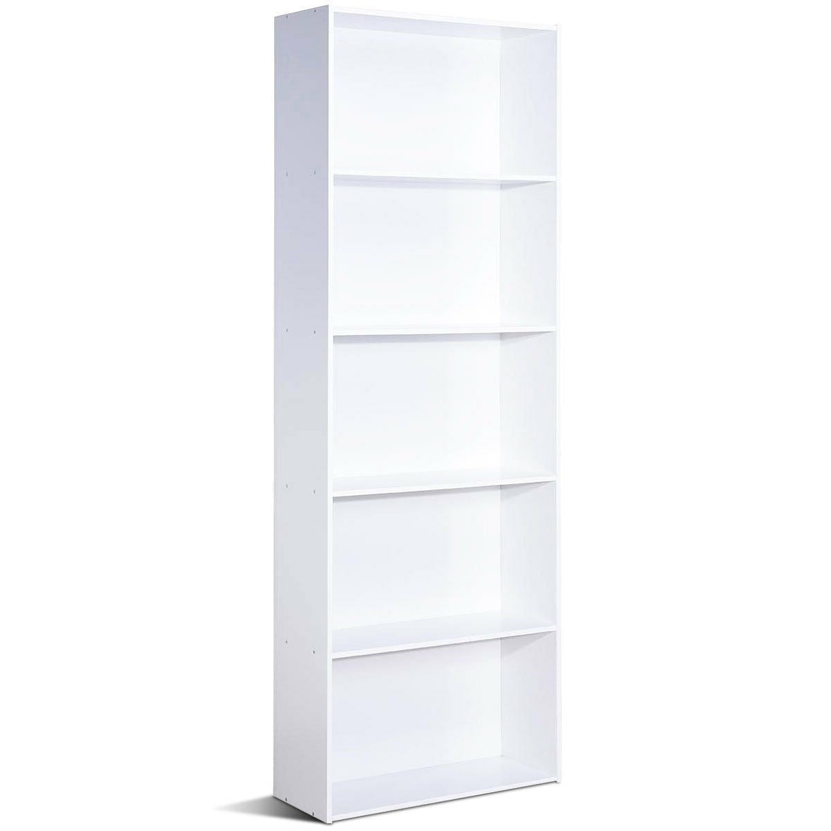 Living Room > Bookcases - Modern 5-Tier Bookcase Storage Shelf In White Wood Finish