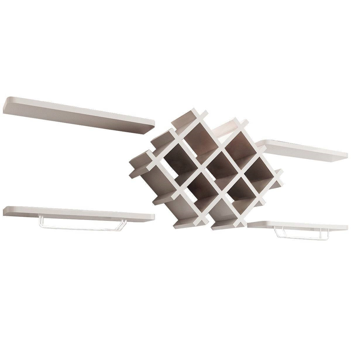 Kitchen > Wine Racks And Coolers - White 5-Piece Wall Mounted Wine Rack Set With Storage Shelves