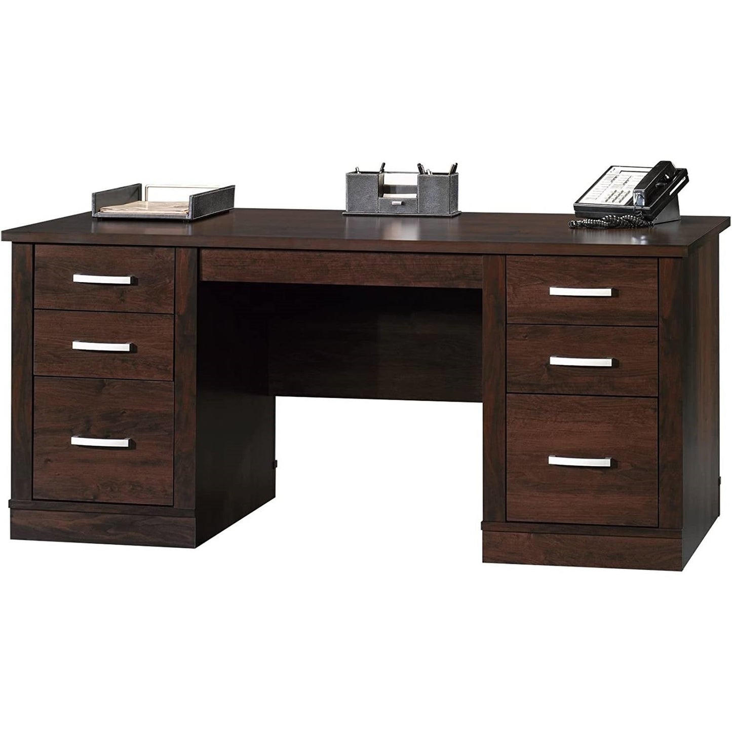 Office > Computer Desks - Dark Espresso Executive Computer Desk W/ Filing Cabinets Storage
