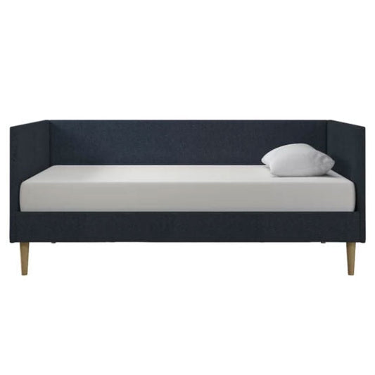 Bedroom > Bed Frames > Daybeds - Twin Mid-Century Modern Dark Blue Linen Upholstered Daybed