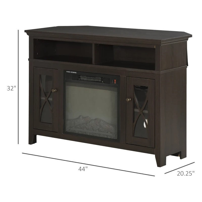Accents > Electric Fireplaces - Espresso Electric Fireplace Mantel TV Stand W/ Adjustable Shelves 2 Storage Cabinets