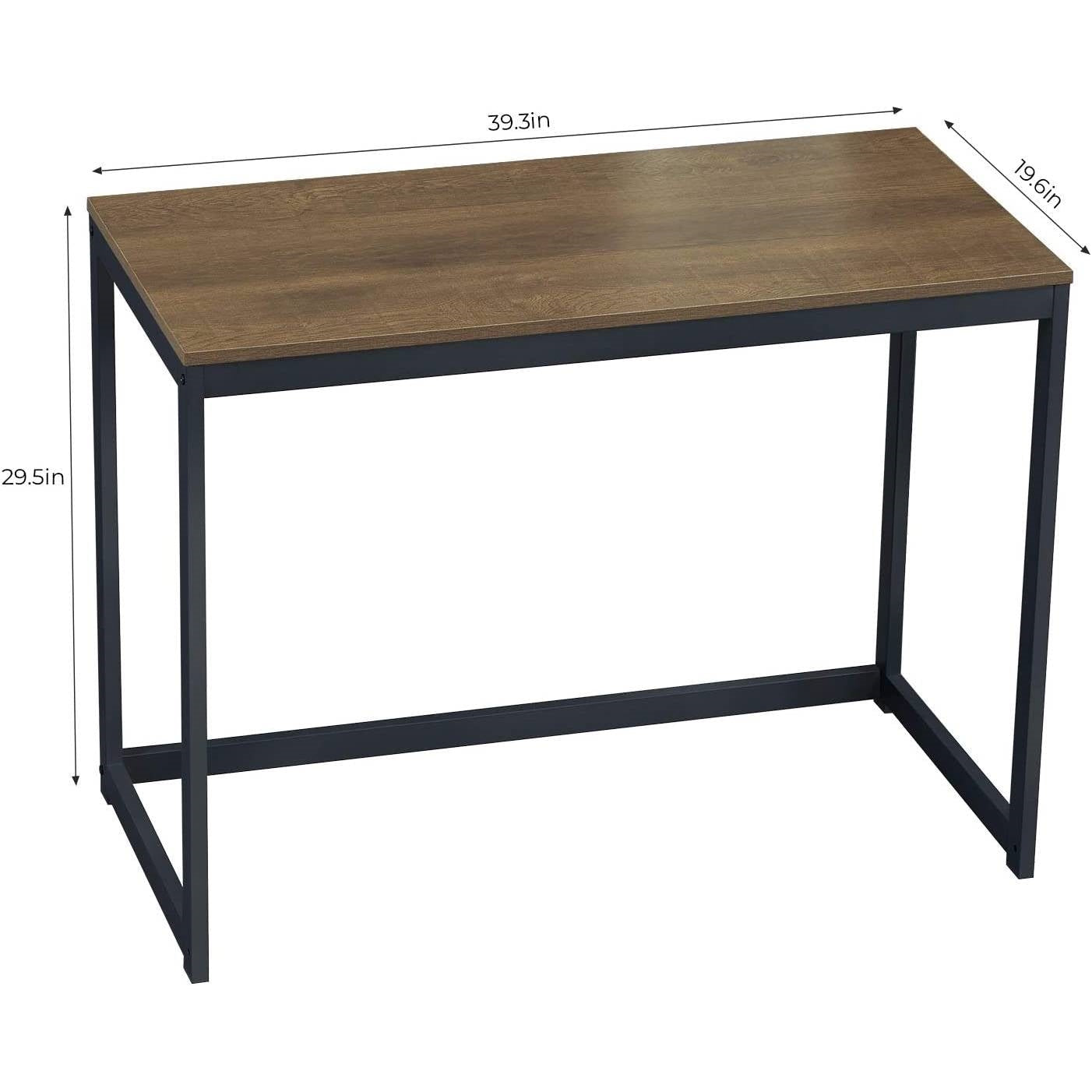 Office > Computer Desks - Small Home Office Modern Laptop Computer Desk Table Metal Frame Brown Wood Top