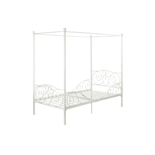 Bedroom > Bed Frames > Canopy Beds - Twin Size White Metal Canopy Bed With Heart Scroll Design