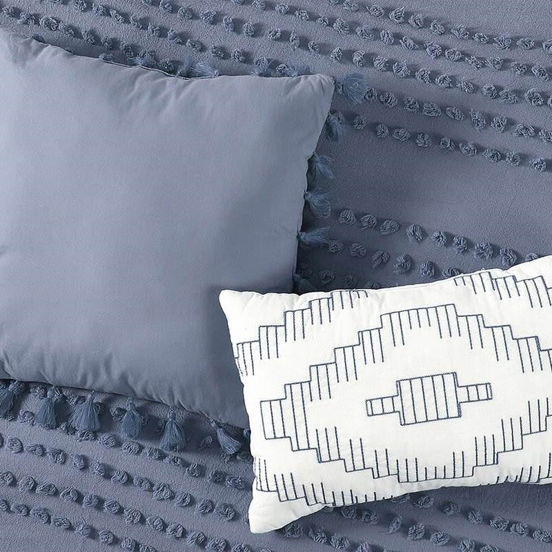 Bedroom > Comforters And Sets - King Size 5-Piece 100-Percent Cotton Clip Dot Boho Comforter Set In Denim Blue