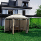 Outdoor > Gazebos & Canopies - Circular Dome Hexagon Gazebo Canopy With Polyester Privacy Curtain In Brown