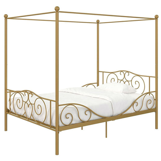 Bedroom > Bed Frames > Canopy Beds - Full Size Heavy Duty Metal Canopy Bed Frame In Gold Finish