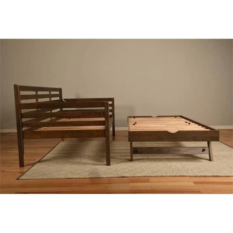 Bedroom > Bed Frames > Daybeds - Solid Wood Daybed Frame With Twin Pop-Up Trundle Bed In Walnut Finish