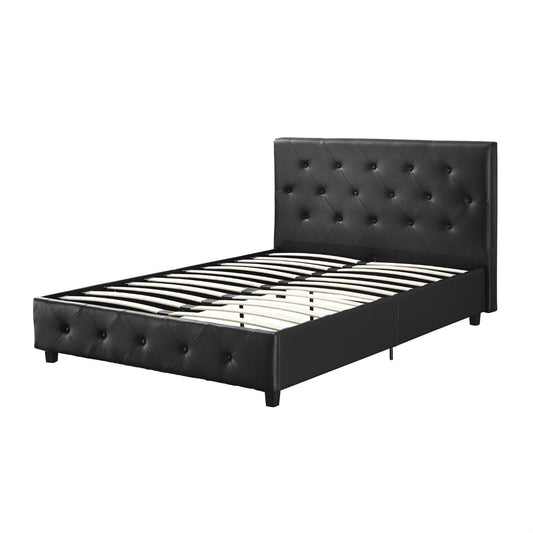Bedroom > Bed Frames > Platform Beds - Queen Size Black Faux Leather Upholstered Platform Bed With Button Tufted Headboard