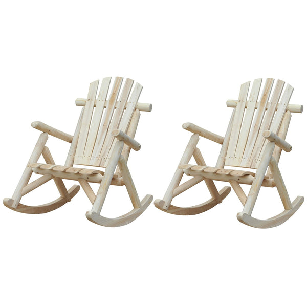 Outdoor > Outdoor Furniture > Adirondack Chairs - FarmHouse Classical Fir Wood Rocking Adirondack Chair Natural - Set Of 2