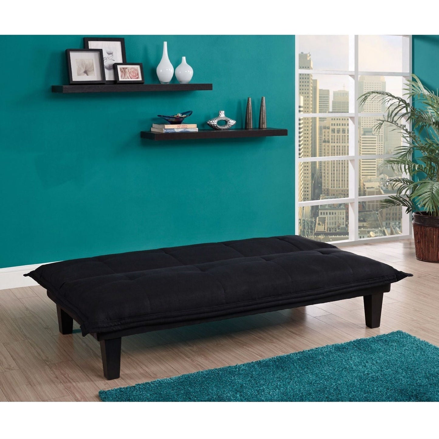 Living Room > Sofas - Black Microfiber Click-Clack Sleeper Sofa Bed Futon Lounger