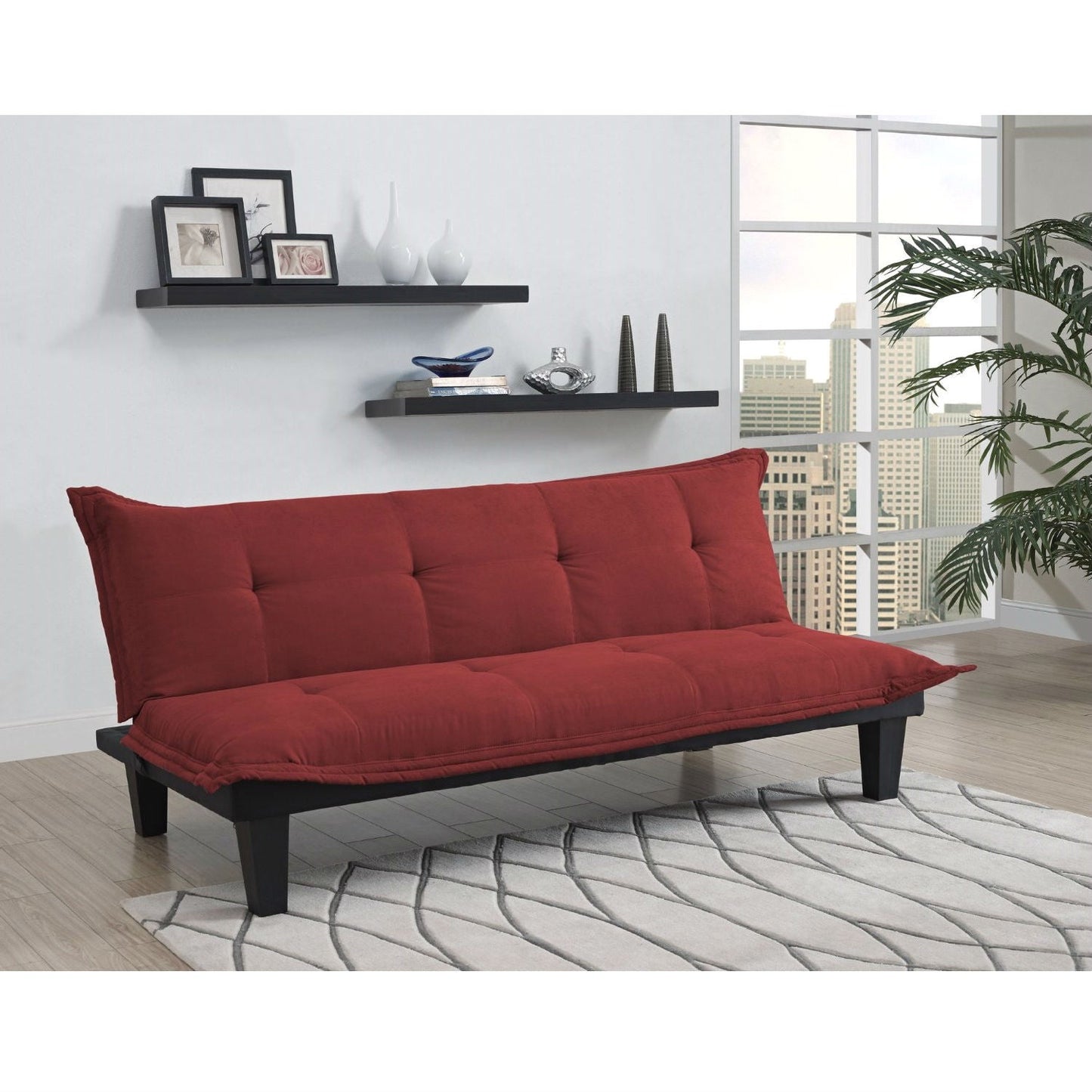 Living Room > Sofas - Contemporary Futon Style Sleeper Sofa Bed In Red Microfiber