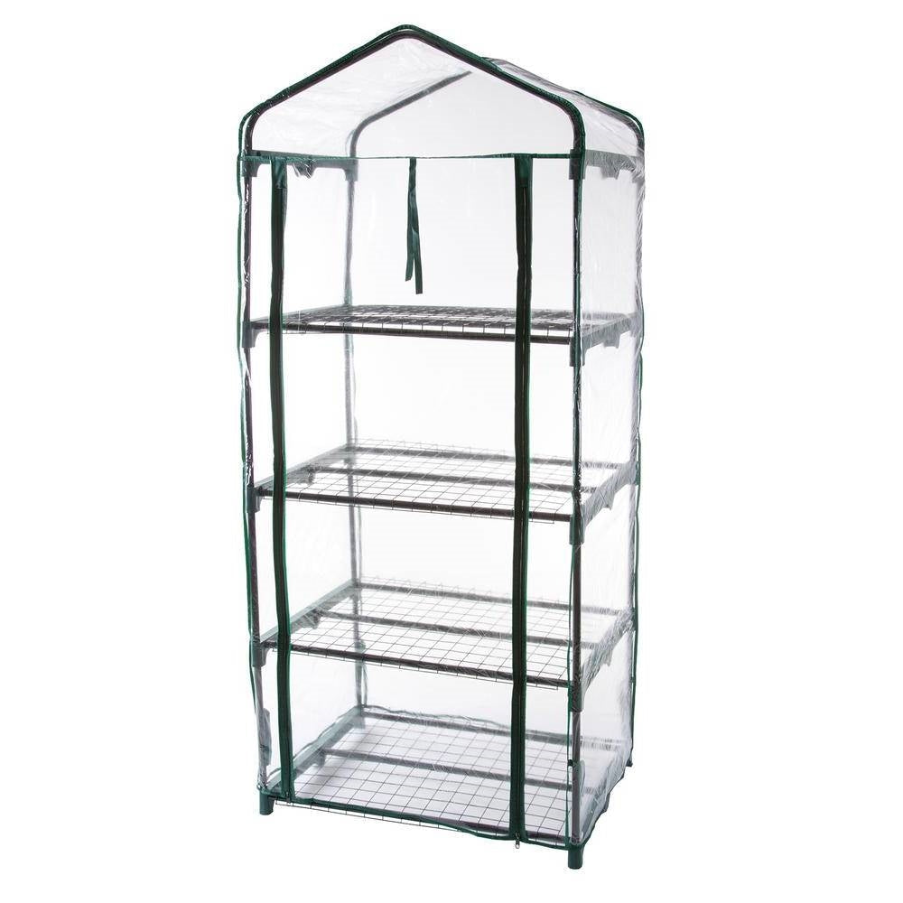 Outdoor > Gardening > Greenhouses - Durable 4-Tier Plant Stand Greenhouse With Zippered PVC Cover