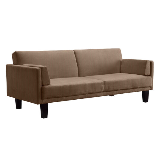 Living Room > Sofas - Modern Tan Microfiber Upholstered Futon Style Sleeper Sofa Bed