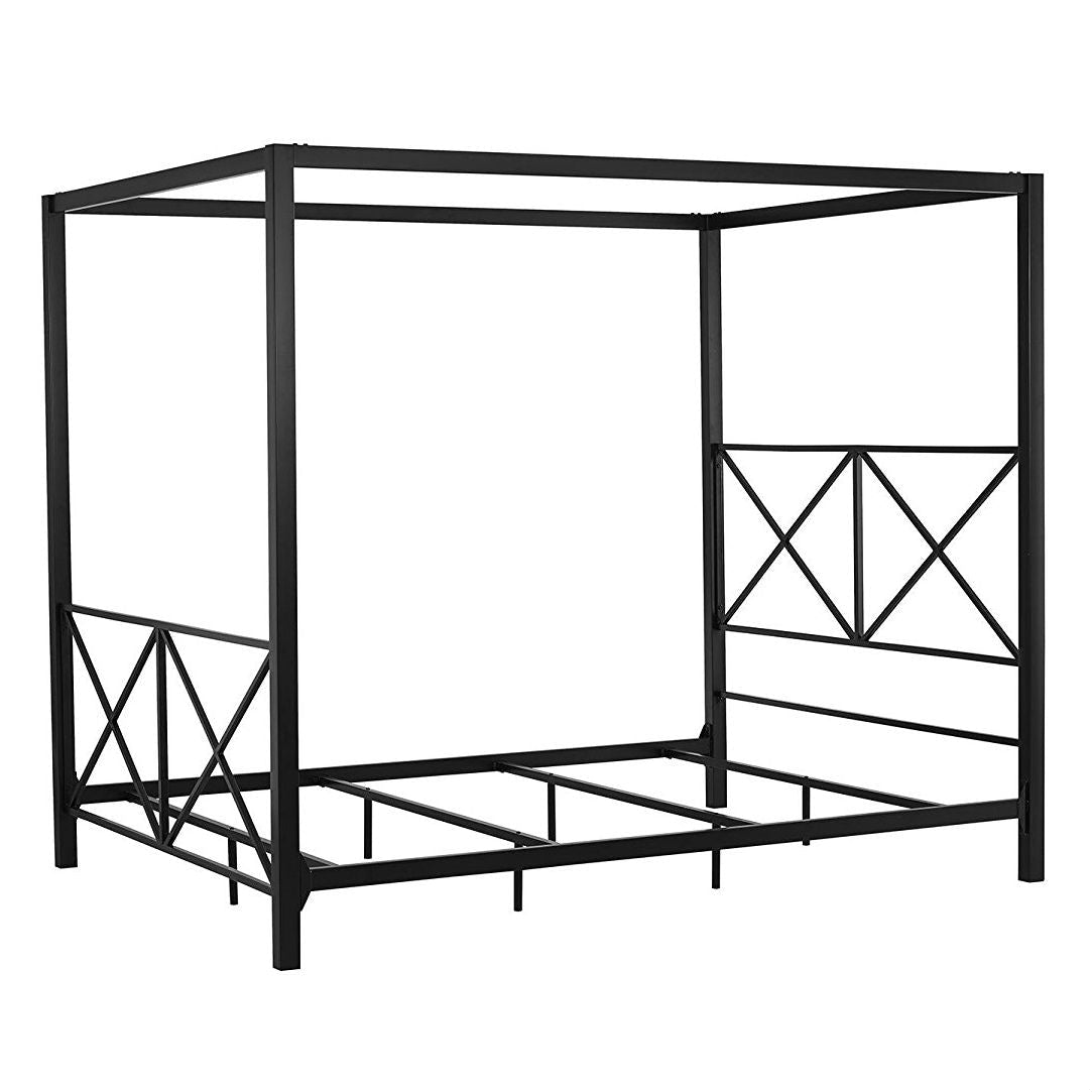 Bedroom > Bed Frames > Canopy Beds - Queen Size Modern Black Metal Four-Poster Canopy Bed Frame