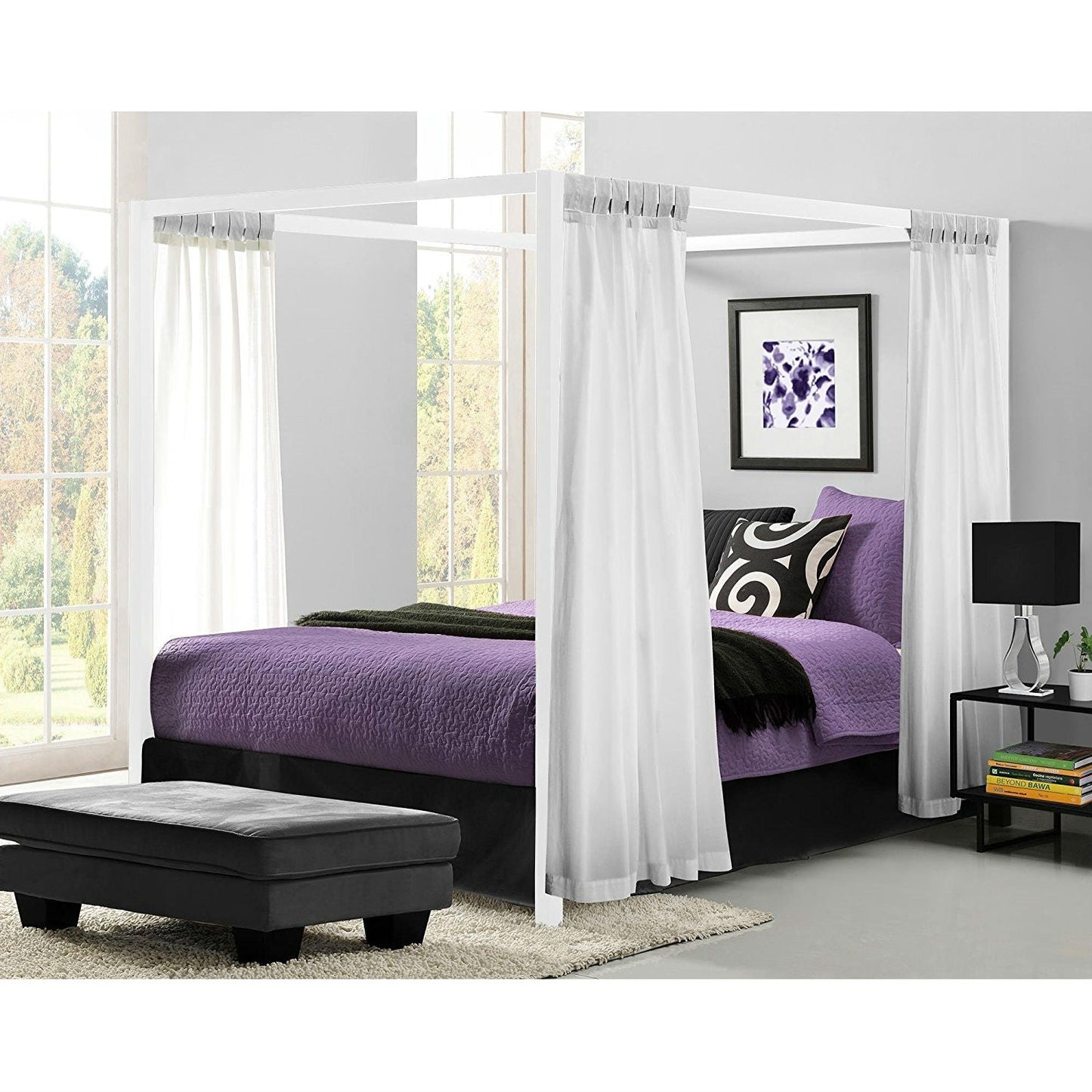 Bedroom > Bed Frames > Canopy Beds - Queen Size Sturdy Metal Canopy Bed Frame In White Finish