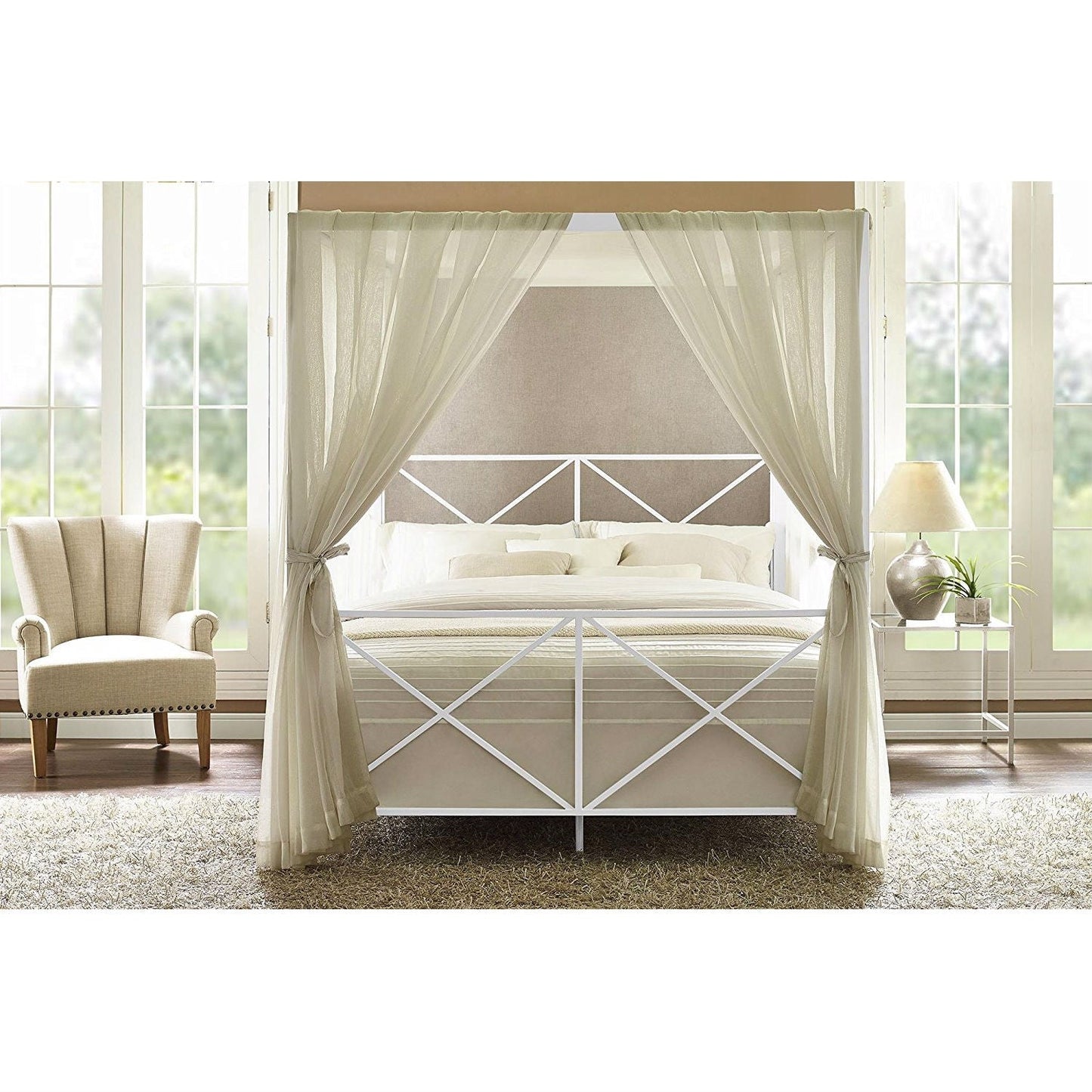 Bedroom > Bed Frames > Canopy Beds - Queen Size Sturdy Metal Canopy Bed Frame In White