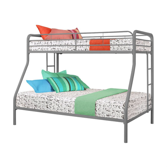 Bedroom > Bed Frames > Bunk Beds - Twin Over Full Size Sturdy Metal Bunk Bed In Silver Finish