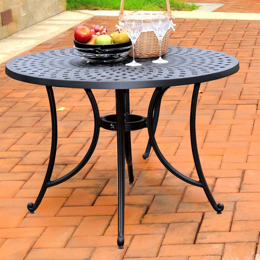 Outdoor > Outdoor Furniture > Patio Tables - Round 42-inch Cast Aluminum Outdoor Dining Table In Charcoal Black