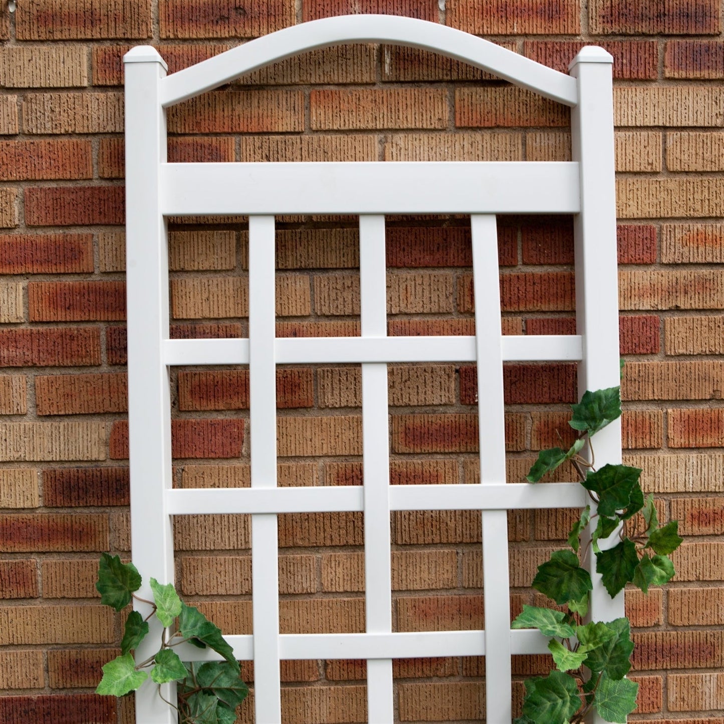 Outdoor > Gardening > Trellises - 6 Ft White Vinyl Garden Trellis With Arch Top With Ground Mount Anchors