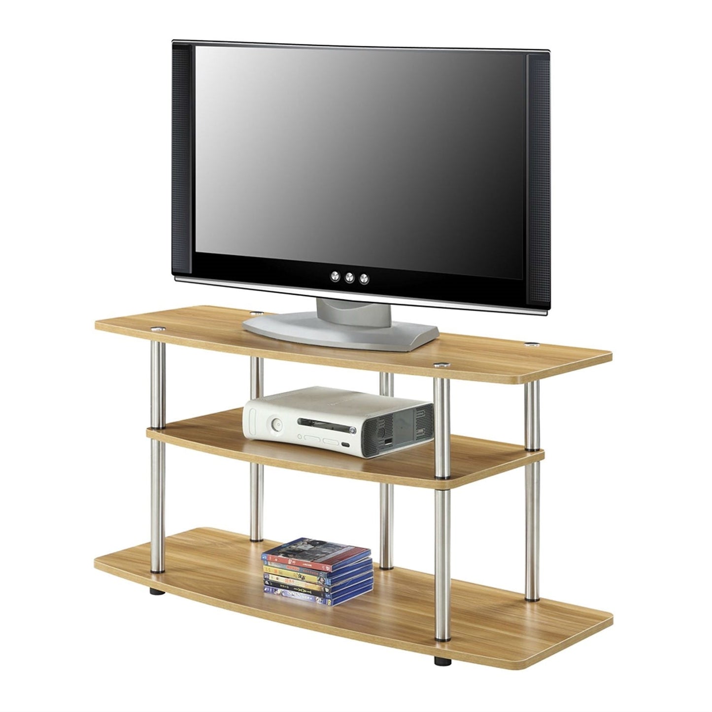 Living Room > TV Stands And Entertainment Centers - Modern Wood Metal TV Stand Entertainment Center In Light Oak Finish